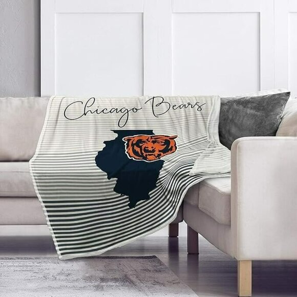 Chicago Bears State Stripe Larger Ultra Soft Plush Throw Blanket NFL Licensed - Picture 2 of 5